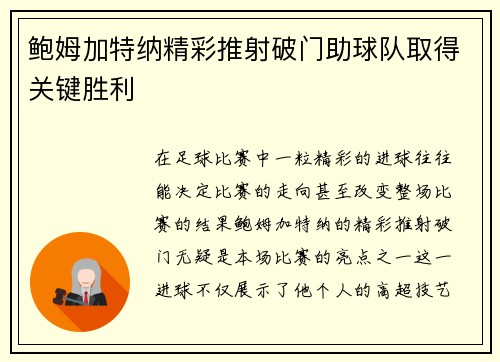 鲍姆加特纳精彩推射破门助球队取得关键胜利 鲍姆加特纳精彩推射破门助球队取得关键胜利